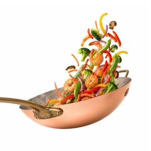 Imagine Tigaie Wok din Cupru Pur, 31 cm, Maner din Bronz Masiv, AlmaCozinha