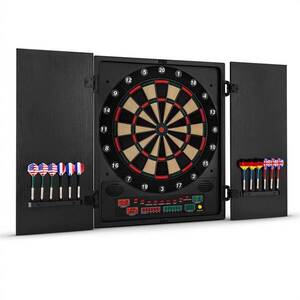 Imagine KLARFIT Dartchamp, negru – țintă electronică de darts cu săgeți și uși frontale