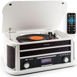 Imagine Auna Belle Epoque 1908 DAB retro stereo placă turnantă DAB + FM USB MP3 CD Phono MC alb