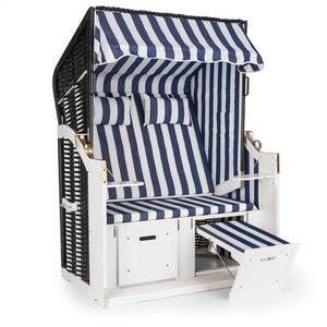 Imagine Blumfeldt Hiddensee scaun plaja XL 2 locuri 118 cm , pin si răchită albastru / cu carouri albe