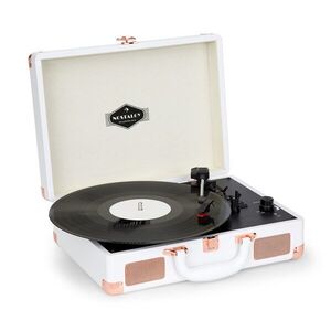 Imagine Auna Nostalgia Peggy Sue gramofon retro LP USB AUX MDF , alb, valiza din imitație de pieleîn optica aurita