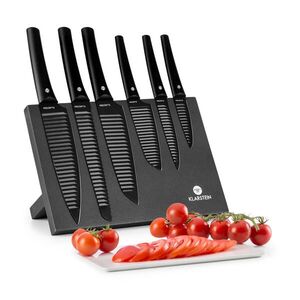 Imagine Klarstein KISSAKI SET DE CUTITE FORMAT DIN 7 PIESE, STATIV MAGNETIC, ACOPERIRE NON STICK, LAME ONDULATE, NEGRU