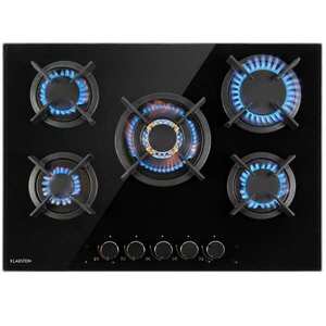 Imagine Klarstein Goldflame 5 plită pe gaz cu 5 arzătoare, arzător din alamă, ceramică neagră