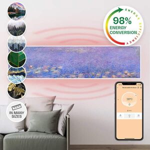Imagine Klarstein Wonderwall Air Art Smart, încălzitor cu infraroșu, 120 x 30 cm, 350 W, aplicație, nuferi