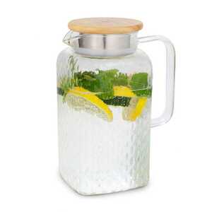 Imagine Klarstein Livenza, cană de apă, 1, 5 litri, sticlă borosilicată, strecurătoare din oțel inoxidabil, capac din stejar