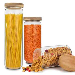 Imagine Klarstein Glaswerk Lovage set 3 borcane depozitare 0, 75 l, 1, 1 l, 1, 5 l, sticlă borosilicată, capac lemn acacia, silicon