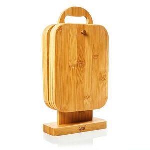 Imagine Klarstein Set de 6 bucăți de tocătoare pentru mic dejun din bambus cu suport, 22 x 0, 9 x 16 cm (L x Î x l), întreținere ușoară