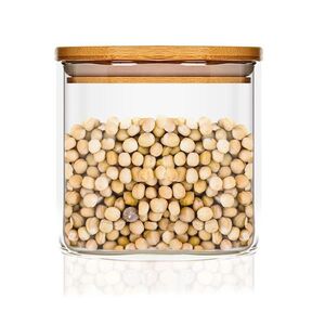 Imagine Klarstein Recipient pătrat pentru păstrarea alimentelor cu capac din bambus, etanș la aer, cu sigiliu din silicon, 10 × 10 × 10 cm, 700 ml