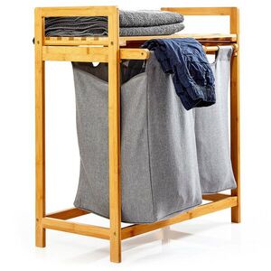 Imagine Blumfeldt Raft pentru rufe, 2 saci detașabili, bambus, bumbac solid