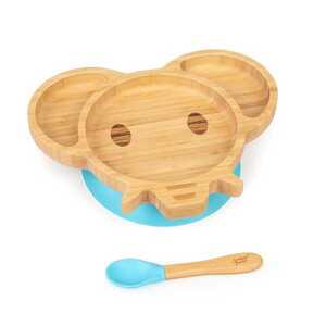 Imagine Klarstein Set de mâncare pentru copii, cu farfurie și lingură de bambus, 250 ml, inclusiv ventuză, 18 × 18 cm