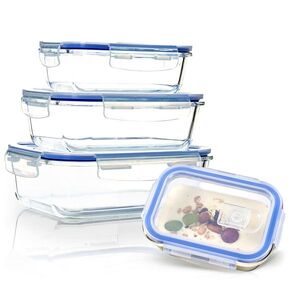 Imagine Klarstein Set de 4 cutii dreptunghiulare din sticlă cu capac, 1520 ml, 1040 ml, 640 ml, 370 ml