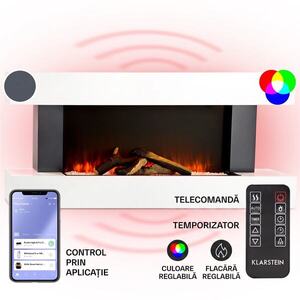 Imagine Klarstein Studio Light & Fire 1 Smart, Șemineu, 1000 / 2000 W, MDF, WiFi Control