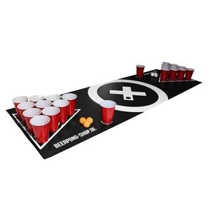 Imagine BeerCup Baseliner, covoraș cu suprafață de joc beer pong, audio, suporturi, suport pentru biluțe, 6 biluțe