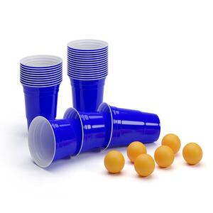 Imagine BeerCup Williams, pahare albastre pentru petrecere beer pong, în stilul universităților americane, 473 ml, bile și regulament