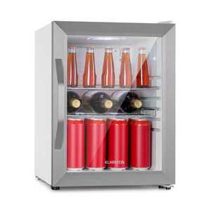Imagine Klarstein Beersafe M Crystal White, frigider, 33 litri, 2 rafturi, ușă panoramică din sticlă, oțel inoxidabil