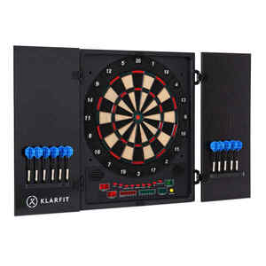Imagine KLARFIT Dartmaster 180 de săgeți ușa din față, inclusiv 12 săgeți și 24 de vârfuri de săgeți cu montare pe perete de putere