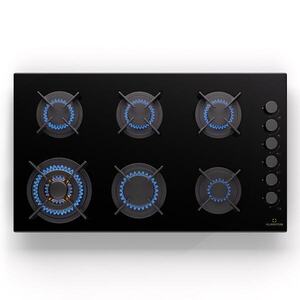 Imagine Klarstein Goldflame 6 plită pe gaz 6 arzătoare independentă Side-Control gaz natural/propan sticlă ceramică negru