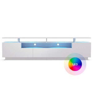 Imagine blumfeldt Perth Lowboard dulap TV, LED, 3 rafturi, alb, 195 x 33 x 50 cm