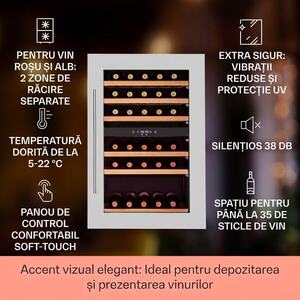 Imagine Klarstein Vinsider 35D, frigider de vin încorporat, 128 litri, 41 de sticle de vin, 2 zone