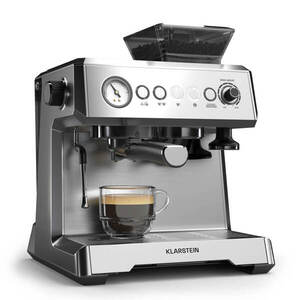 Imagine Klarstein Espressor GrandPresso, râșniță de precizie, duză de abur, portafiltru, indicator de presiune, 20 bar.