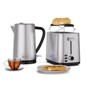 Imagine Klarstein Set de mic dejun Verosteel Basis | prăjitor de pâine cu 2 fante & fierbător de apă | 1, 7 l