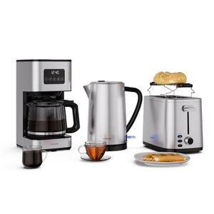 Imagine Klarstein Set pentru mic dejun Verosteel | Prăjitor de pâine, fierbător de apă, aparat de cafea | 12 căni