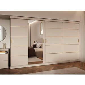 Imagine Dulap Haine Usi Glisante si Oglinda, Bej Casmir, 322 cm, Manere Metalice, Nara