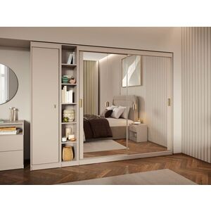 Imagine Dulap Haine Usi Glisante Oglinda Integral, Bej Casmir, 256 cm, Manere Metalice, Nara