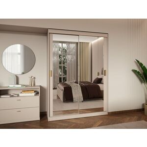 Imagine Dulap Haine Usi Glisante Oglinda Integral, Bej Casmir, 138 cm, Manere Metalice, Nara