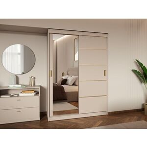 Imagine Dulap Haine Usi Glisante si Oglinda, Bej Casmir, 138 cm, Manere Metalice, Nara