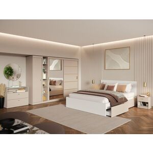 Imagine Set Mobila Dormitor, Bej Casmir cu Dulap Usi Glisante – Nara CO11