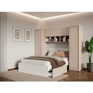 Imagine Set Mobila Dormitor pe Colt, Bej Casmir, pat incadrat, dulapuri – Nara