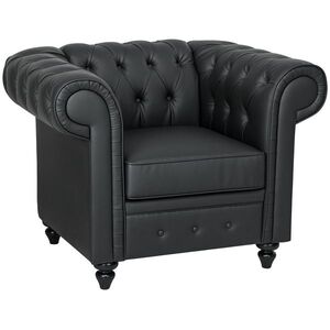 Imagine HOMCOM Fotoliu Decorativ Tapițat cu Butoni Decorativi și Picioare din Lemn, 105x86x79 cm, Negru | Aosom Romania