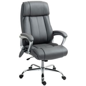 Imagine HOMCOM Scaun de Birou cu Masaj în 6 Puncte, Vibrant și Înclinabil, cu Buzunar și Telecomandă, 66x72x113-121 cm, Gri | Aosom Romania