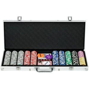 Imagine SPORTNOW Set Poker 500 Jetoane Numerotate, Carcasă Aluminiu, 2 Pachete Cărți de Joc, 5 Zaruri | Aosom Romania