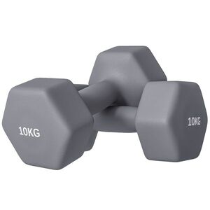 Imagine SPORTNOW Set de 2 Greutăți Hexagonale, Gantere cu Prindere Antiderapantă pentru Antrenament de Fitness Acasă, 28x10x10 cm, Gri | Aosom Romania