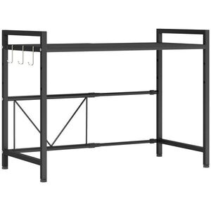 Imagine HOMCOM Suport extensibil pentru cuptor cu microunde pe 2 niveluri cu 3 cârlige, din metal, negru | Aosom Romania