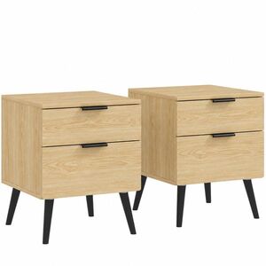 Imagine HOMCOM Set de 2 Noptiere cu 2 Sertare pentru Dormitor sau Camera de Zi, 40x40x50 cm, Lemn Natural | Aosom Romania
