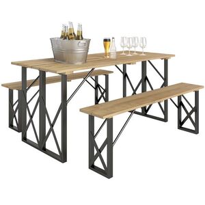 Imagine Outsunny set masă și bănci din lemn pentru 6-8 persoane, 160 cm, cu orificiu pentru umbrelă de 5 cm, design durabil, maro | Aosom Romania