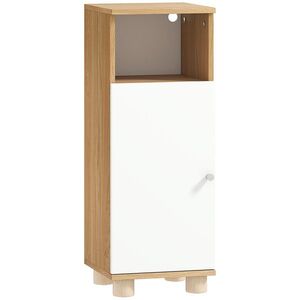 Imagine HOMCOM Dulap de Baie cu Dulăpior cu 2 Rafturi și Compartiment Deschis, Alb și Lemn | Aosom Romania