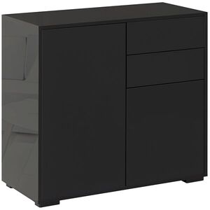 Imagine HOMCOM Sifonier de Depozitare cu 2 Sertare, 2 Uși, cu Centură de Siguranță, pentru Sufragerie, Dormitor, 79 x 36 x 74 cm, Negru | Aosom Romania
