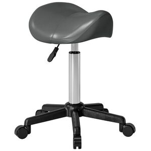 Imagine HOMCOM Scaun Pivotant tip Șa cu Roți Înălțime Reglabilă Piele Artificială Gri | Aosom Romania