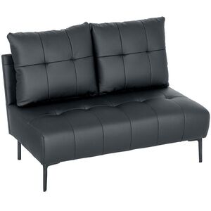 Imagine HOMCOM Divan cu Două Locuri Compact din Piele Sintetică, Divan Modern Capitonat cu Nasturi cu Îmbunătățire Spumoasă și Picioare din Lemn, Canapea Fără Brațe pentru Sufragerie și Birou, 115x73x83 cm, Negru | Aosom Romania