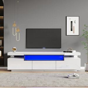 Imagine Elegant mobilier TV lucios cu iluminare LED în 16 culori, Alb | Aosom Romania