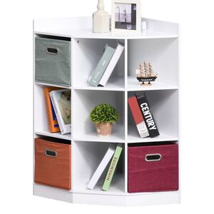 Imagine HOMCOM Mobilier de colț pentru depozitare mobilier pentru copii unitate de depozitare 9 nișe 3 sertare din material netesut MDF alb | Aosom Romania