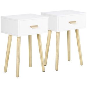 Imagine HOMCOM Set de 2 Noptiere pentru Dormitor cu Sertar, Pereche de Noptiere Moderne din Lemn, Măsuțe pentru Canapea, Living, Cameră de Zi și Dormitor, 40.5x30.5x60 cm, Culoare Stejar și Alb | Aosom Romania
