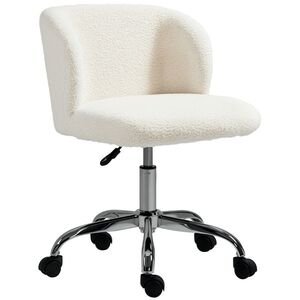 Imagine HOMCOM Scaun de birou fără brațe din lână de oaie, înălțime reglabilă, rotire 360°, încărcare maximă 120 Kg, alb | Aosom Romania