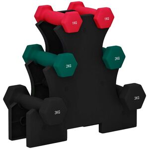 Imagine SPORTNOW Set de haltere hexagonale cu suport de haltere, pentru fitness, 2 x 1kg, 2 x 2kg, 2 x 3kg | Aosom Romania