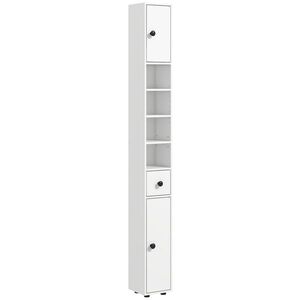 Imagine kleankin Cabinet de baie, 4 rafturi, sertar, plăci aglomerate, design subțire, Alb | Aosom Romania