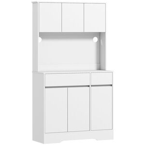 Imagine HOMCOM Bufet de Bucătărie Modern cu 4 Dulapuri, 2 Sertare și Rafturi Reglabile, 100x38x180 cm, Alb | Aosom Romania